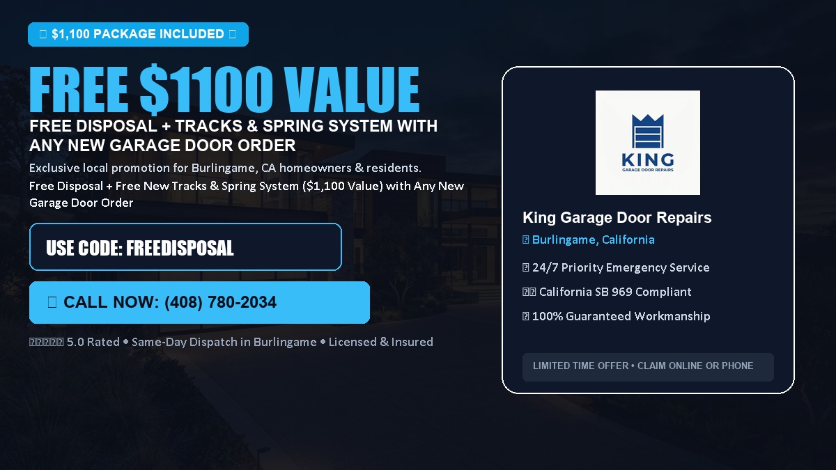 Free Disposal + Free New Tracks & Spring System with Any New Garage Door Order ($1100 Value) in Burlingame, CA